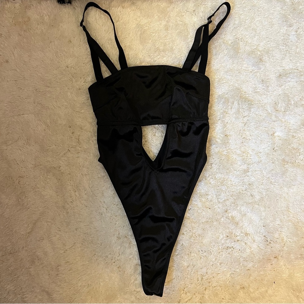 Out From Under Cutout Silk Thong Bodysuit